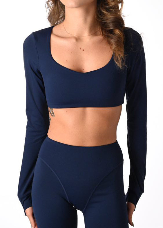 Blue long sleeve bra