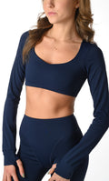 Sculpted Long Sleeve Bra in Blue