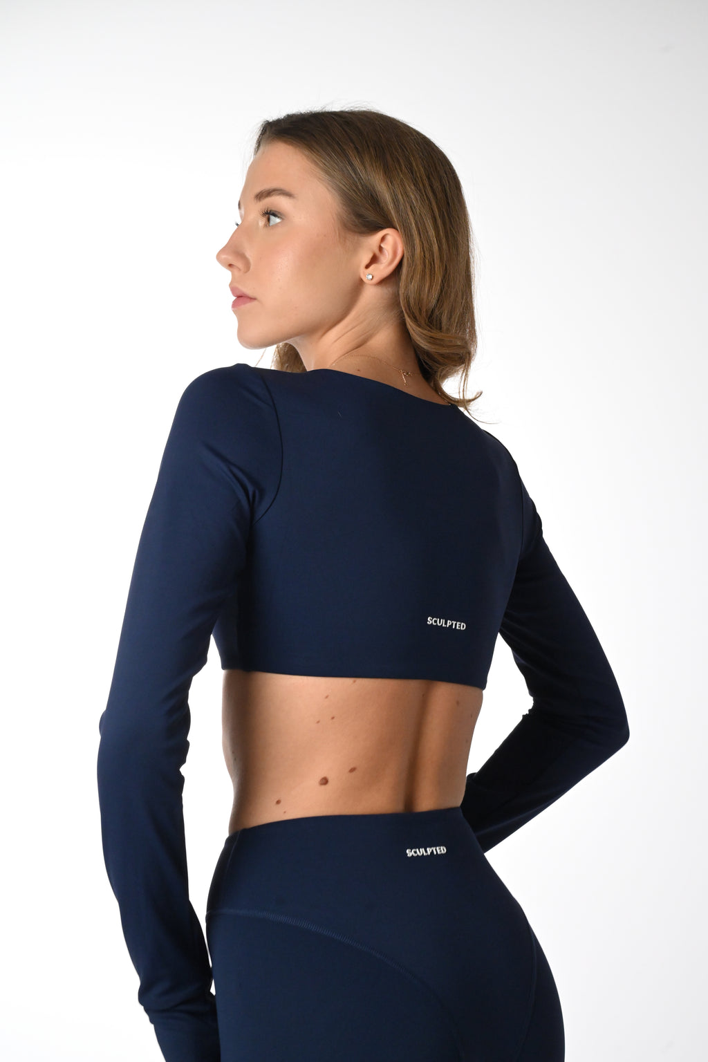 Sculpted Long Sleeve Bra in Blue